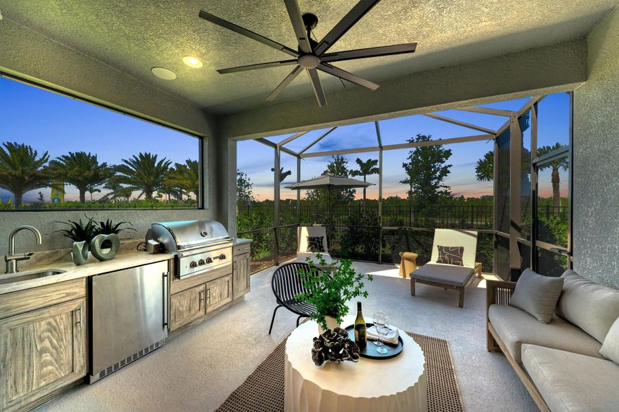Representative exterior details of a home built from the Boca Grande Villa Home by Medallion Home in Watercolor Place Villas, Bradenton (Image 1).