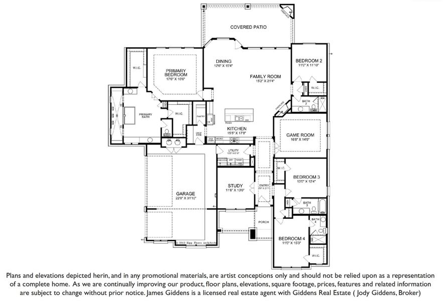 2D floor plan layout of this home in Leander Estates, Leander, TX (Image 3).