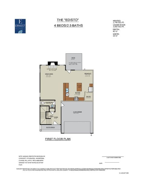2D floor plan layout for the Edisto by Ernest Homes in New Haven At Belmont Glen, Guyton, GA (Image 5).