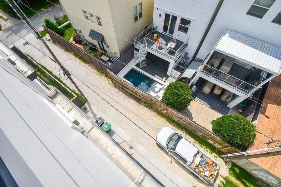 Aerial View of Allely for Private Access to Garage.