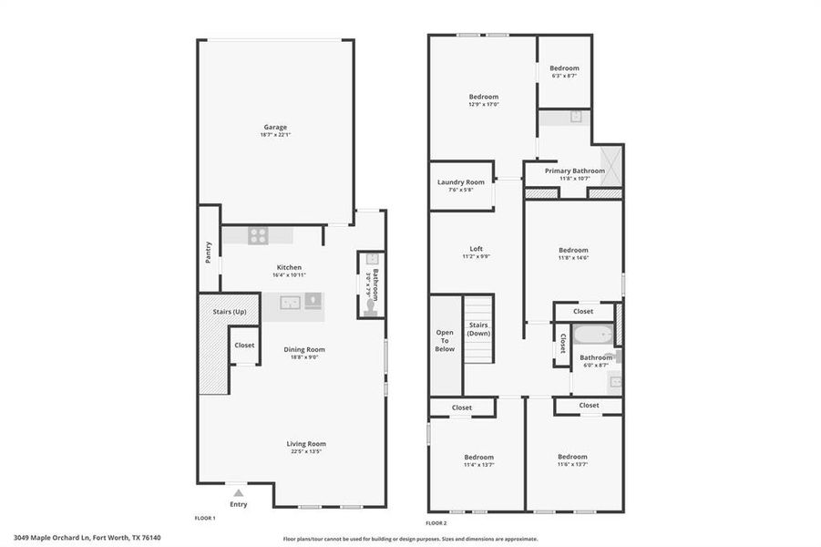 2D floor plan layout of this home in Orchard Village, Fort Worth, TX (Image 2).