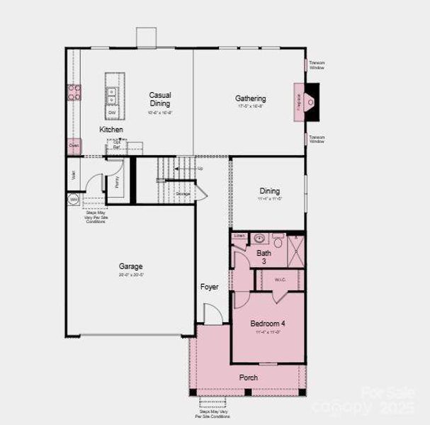 Structural options added include: Gourmet kitchen, downstairs bedroom, downstairs full bathroom, shower at downstairs bath, gas fireplace, and transom windows at gathering room.