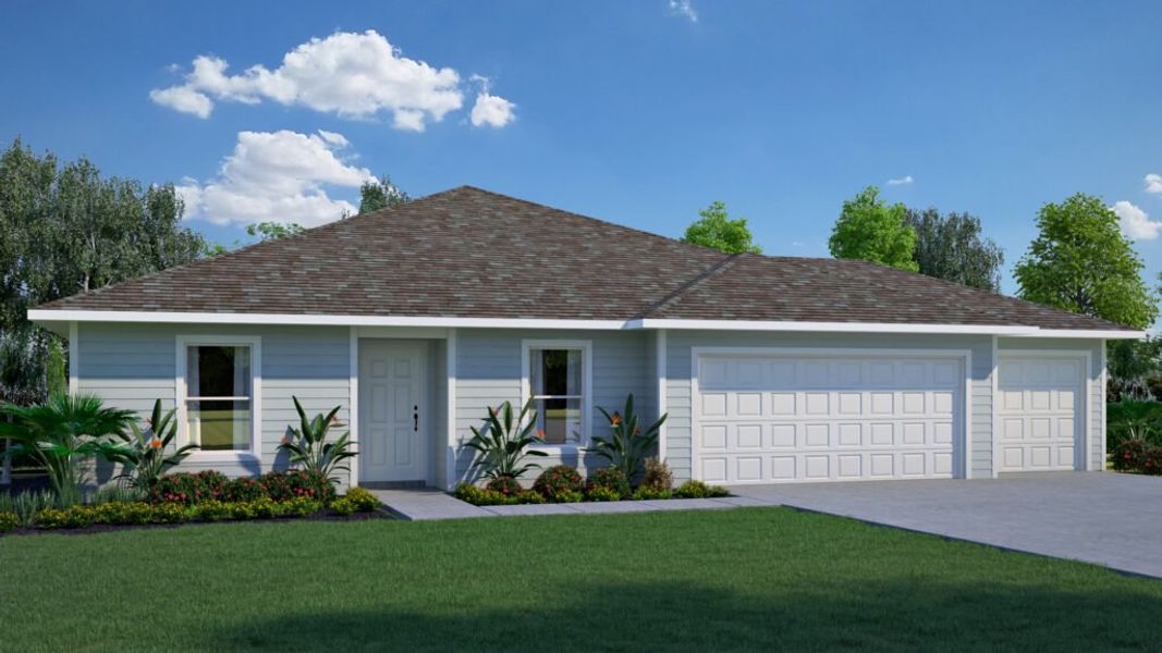 Front exterior of a new home in Navarre, Gulf Breeze, FL, highlighting curb appeal (Image 1). Front exterior of a new home in Navarre, Gulf Breeze, FL, highlighting curb appeal (Image 1).
