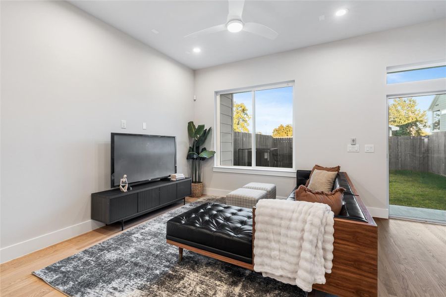 Thoughtful details throughout, like the pre-installed raised outlet, make it easy to mount your TV and keep the space sleek & clutter-free. Thoughtful details throughout, like the pre-installed raised outlet, make it easy to mount your TV and keep the space sleek & clutter-free.