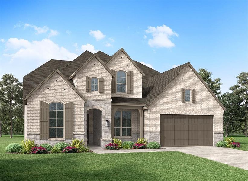 Front exterior of a new home in Wildflower Ranch, Dish, TX, highlighting curb appeal (Image 1). Front exterior of a new home in Wildflower Ranch, Dish, TX, highlighting curb appeal (Image 1).
