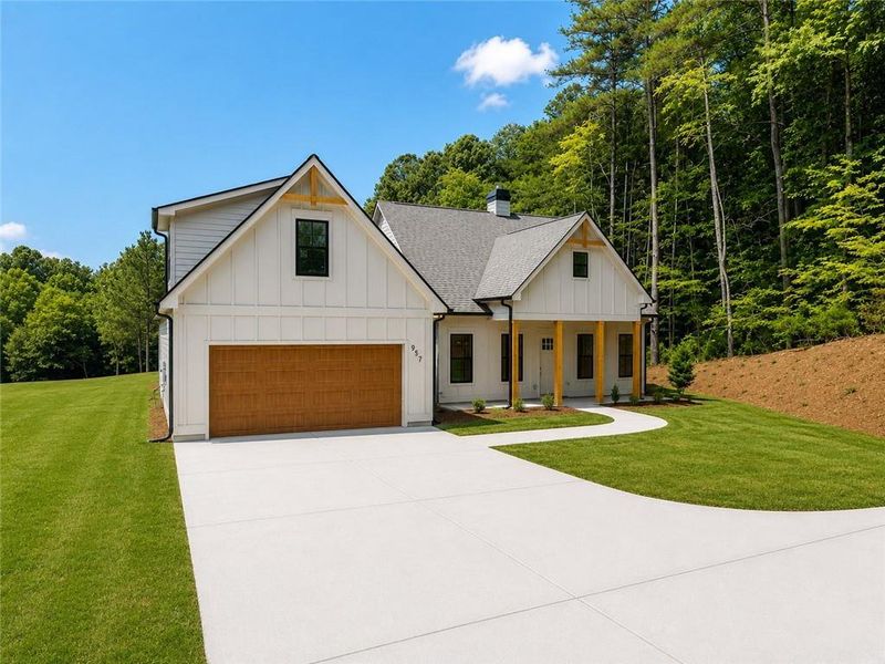 Front exterior of a new home in , Ellijay, GA, highlighting curb appeal (Image 1). Front exterior of a new home in , Ellijay, GA, highlighting curb appeal (Image 1).
