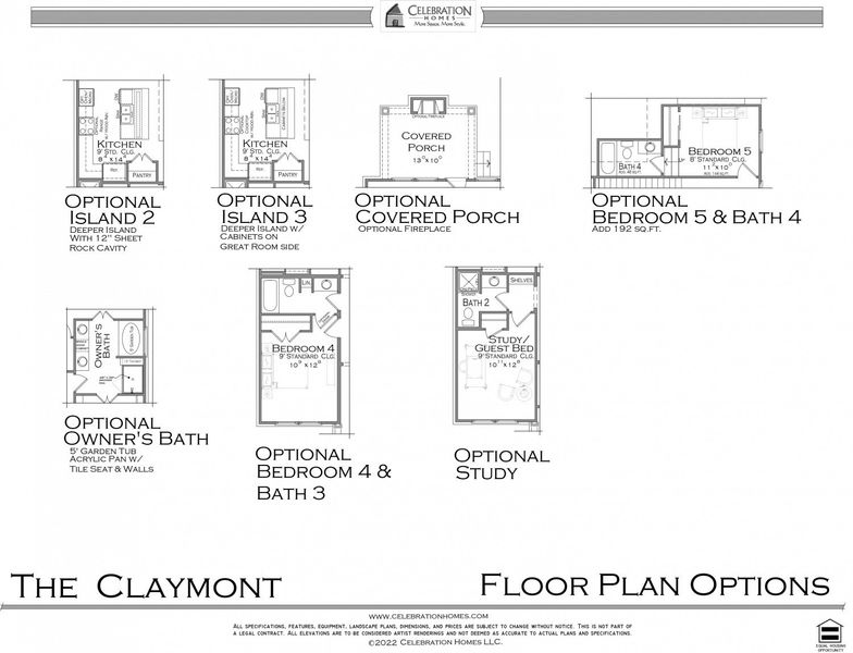 2D floor plan layout for the Claymont by Celebration Homes in Oak Meadows, Smyrna, TN (Image 4).