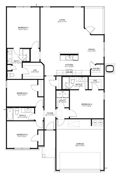2D floor plan layout for the Lampasas by Flintrock Builder in Ridge at Knob Creek Single Family, Temple, TX (Image 3).