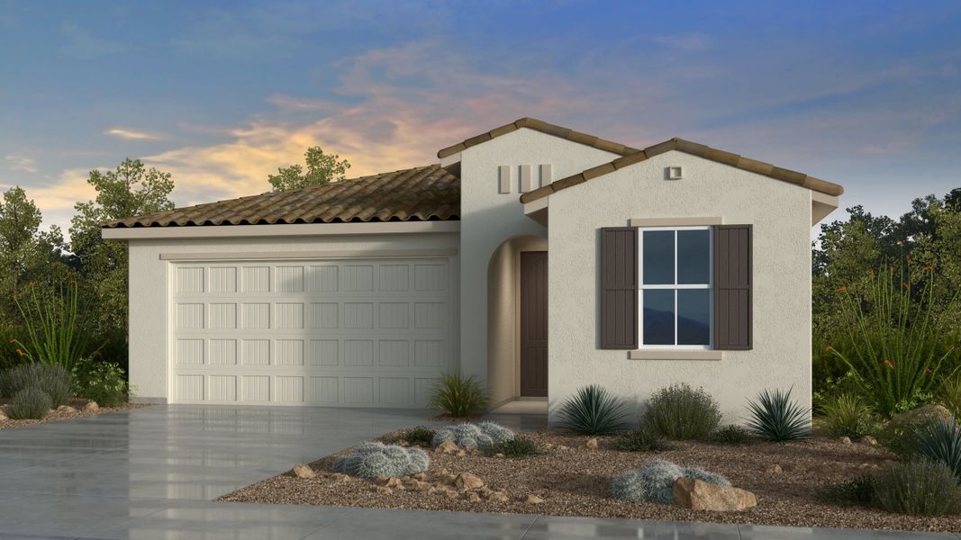 Representative exterior photo of a completed home built from the Quartz by Taylor Morrison in Artisan at Asante, Surprise, AZ (Image 1). Representative exterior photo of a completed home built from the Quartz by Taylor Morrison in Artisan at Asante, Surprise, AZ (Image 1).