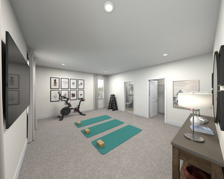Turn the upstairs bonus room into an at-home gym. Turn the upstairs bonus room into an at-home gym.