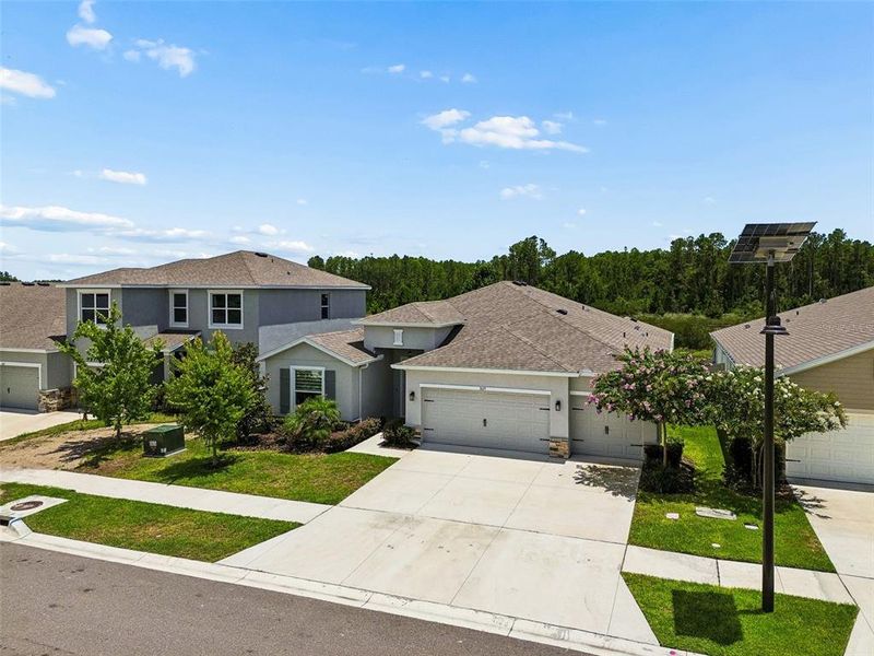 Front exterior of a new home in Deerbrook, Land O' Lakes, FL, highlighting curb appeal (Image 28).