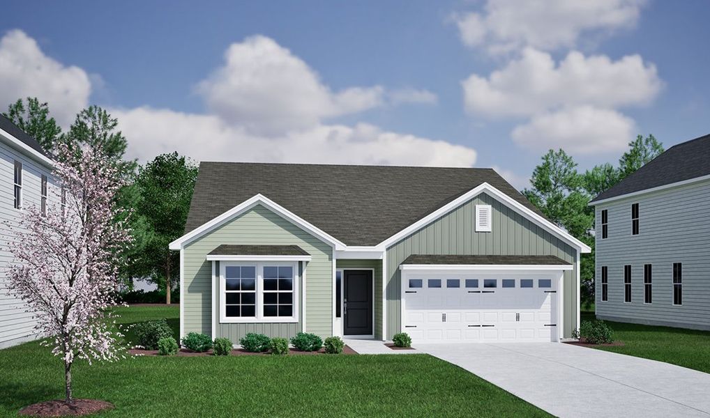 Front exterior of a new home in River Tide Farms, Bolivia, NC, highlighting curb appeal (Image 1). Front exterior of a new home in River Tide Farms, Bolivia, NC, highlighting curb appeal (Image 1).