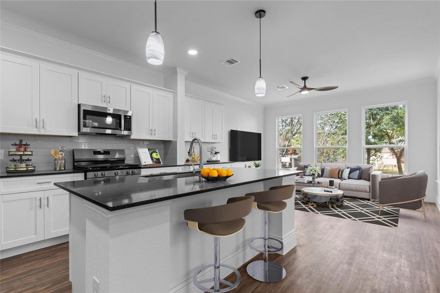 The casual dining area features a beautiful wall of windows that fills the space with natural light. Notice how the gorgeous luxury wide-plank wood-vinyl floors flow seamlessly from one area to the next, creating a warm and inviting feel throughout the home. *Virtually staged* The casual dining area features a beautiful wall of windows that fills the space with natural light. Notice how the gorgeous luxury wide-plank wood-vinyl floors flow seamlessly from one area to the next, creating a warm and inviting feel throughout the home. *Virtually staged*