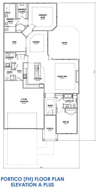 2D floor plan layout for the Portico Tandem Garage by Perfection Builders in The Courtyards at The Heritage, Andover, KS (Image 4).