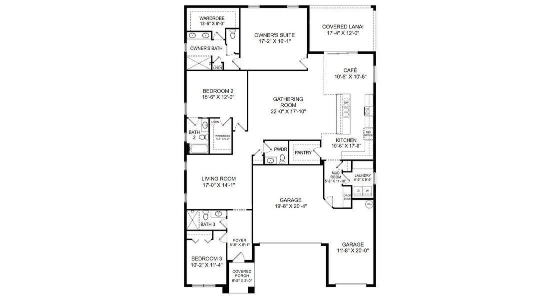 2D floor plan layout for the Monroe by Highland Homes of Florida in Bellaviva, Auburndale, FL (Image 3).