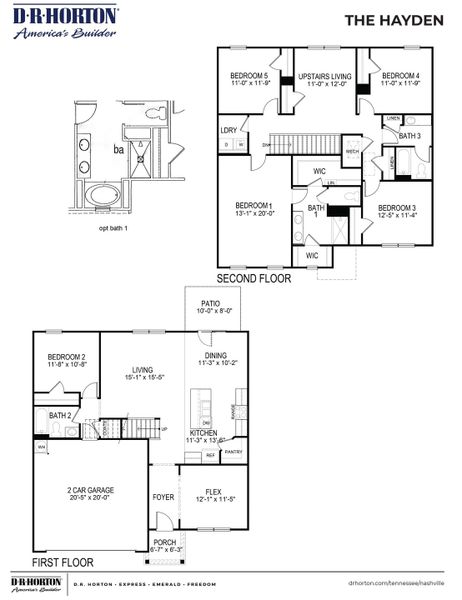 2D floor plan layout for the HAYDEN by D.R. Horton in Reserve at Hickory Ridge, Columbia, TN (Image 3).