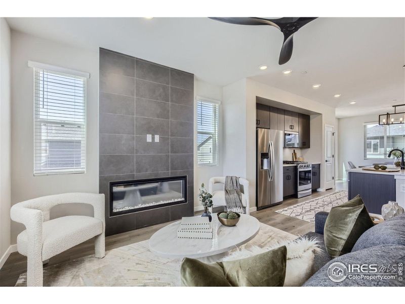 Furnished interior view inside a new home in Waterfield - Townhomes, Fort Collins (Image 10). Furnished interior view inside a new home in Waterfield - Townhomes, Fort Collins (Image 10).