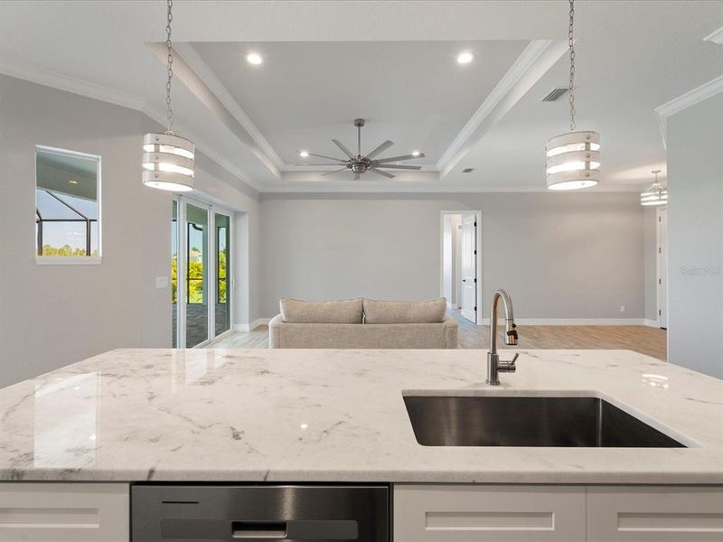 Open floor plan with kitchen overlooking the living room Open floor plan with kitchen overlooking the living room