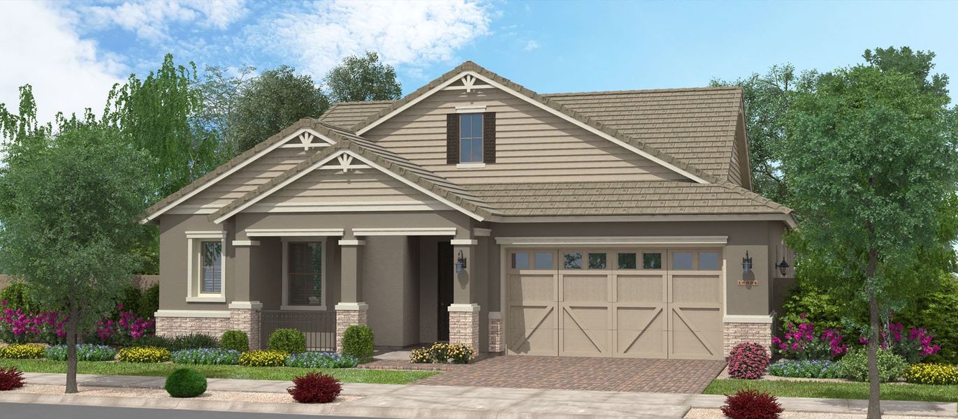 Representative exterior photo of a completed home built from the Sequoia by Fulton Homes in Groves at Barney Farms, Queen Creek, AZ (Image 5).