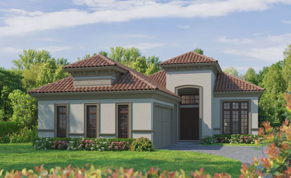 Representative exterior photo of a completed home built from the Varazze by ICI Homes in Oasis at Hammock Dunes, Palm Coast, FL (Image 3). Representative exterior photo of a completed home built from the Varazze by ICI Homes in Oasis at Hammock Dunes, Palm Coast, FL (Image 3).