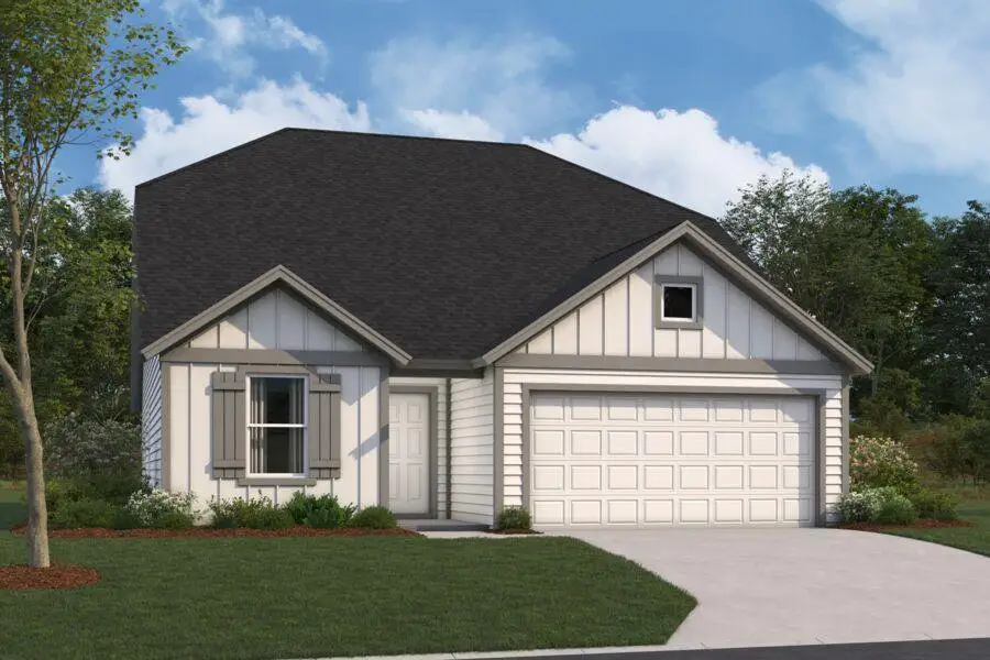 Front exterior of a new home in Cascades at Onion Creek, Austin, TX, highlighting curb appeal (Image 1). Front exterior of a new home in Cascades at Onion Creek, Austin, TX, highlighting curb appeal (Image 1).
