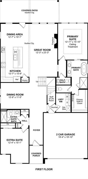 The Davenport floor plan by K. Hovnanian Homes. 1st floor shown. *Prices, plans, dimensions, features, specifications, materials, and availability of homes or communities are subject to change without notice or obligation.