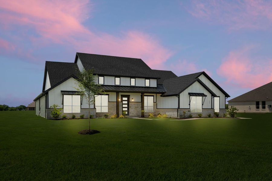 Front exterior of a new home in Pecan Acres, Red Oak, TX, highlighting curb appeal (Image 18). Front exterior of a new home in Pecan Acres, Red Oak, TX, highlighting curb appeal (Image 18).