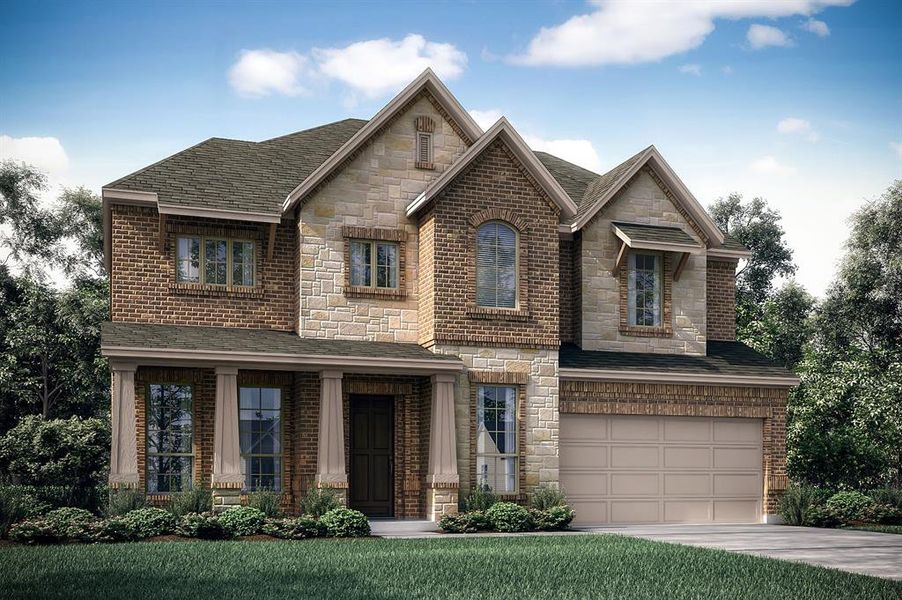 Front exterior of a new home in Somerset - Phase 5, Mansfield, TX, highlighting curb appeal (Image 1). Front exterior of a new home in Somerset - Phase 5, Mansfield, TX, highlighting curb appeal (Image 1).