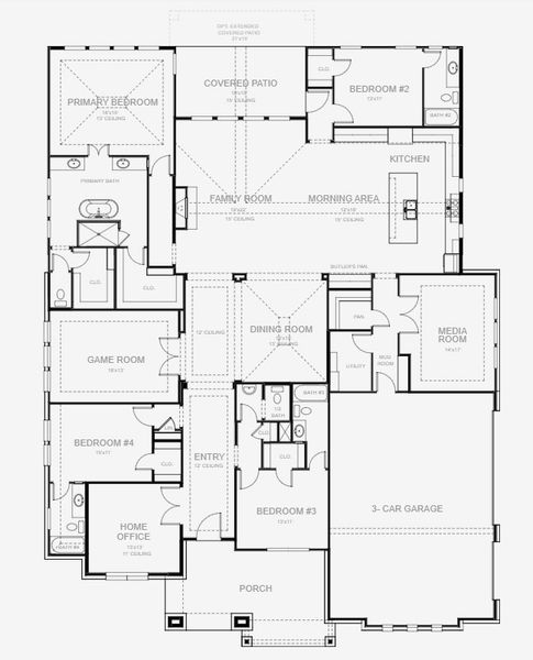 2D floor plan layout for the 3790A by Perry Homes in Thornebrook 1 Acre, Bulverde, TX (Image 3). 2D floor plan layout for the 3790A by Perry Homes in Thornebrook 1 Acre, Bulverde, TX (Image 3).