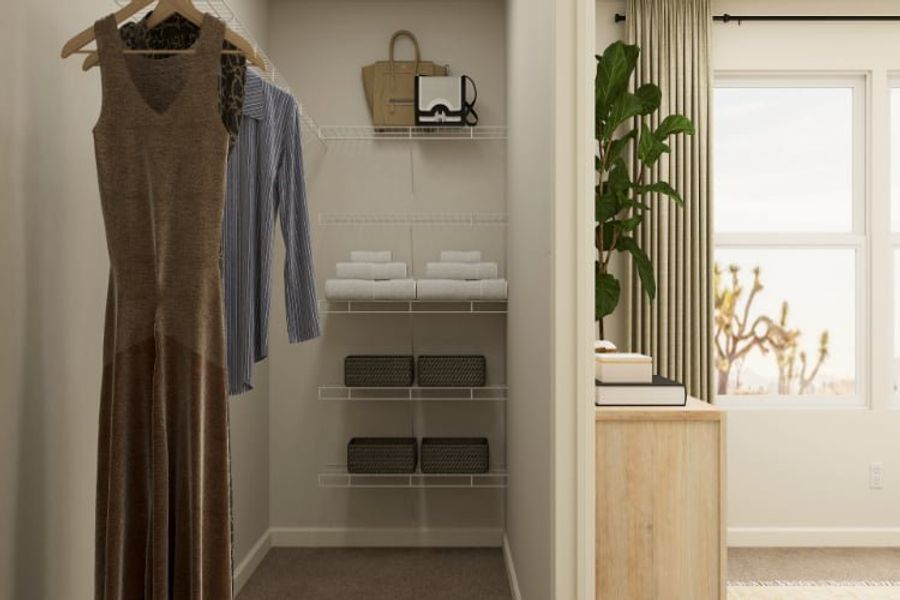 A closet with a towel.