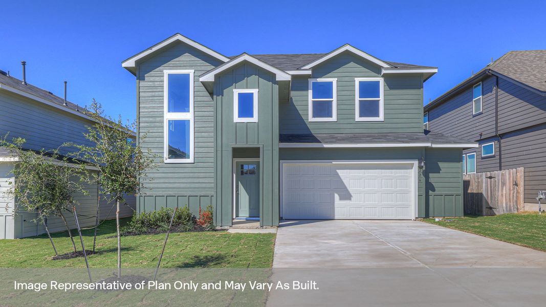 Representative exterior photo of a completed home built from the The Kendall by D.R. Horton in Paramount, Kyle, TX (Image 2). Representative exterior photo of a completed home built from the The Kendall by D.R. Horton in Paramount, Kyle, TX (Image 2).