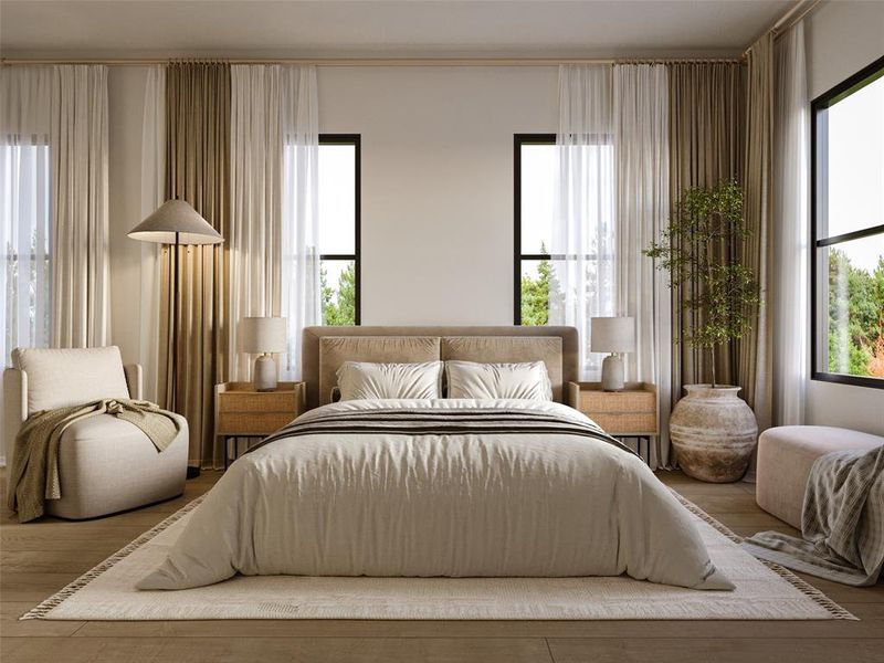 Bedroom with wood-type flooring