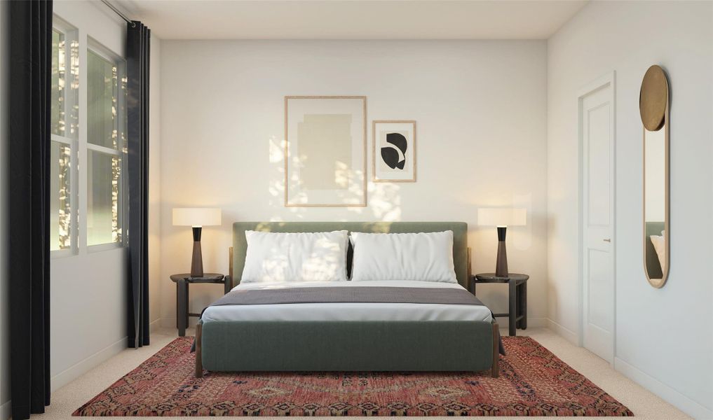 Spacious Primary Suite with walk-in closet (*Artist rendering used for illustration purposes only.) Spacious Primary Suite with walk-in closet (*Artist rendering used for illustration purposes only.)