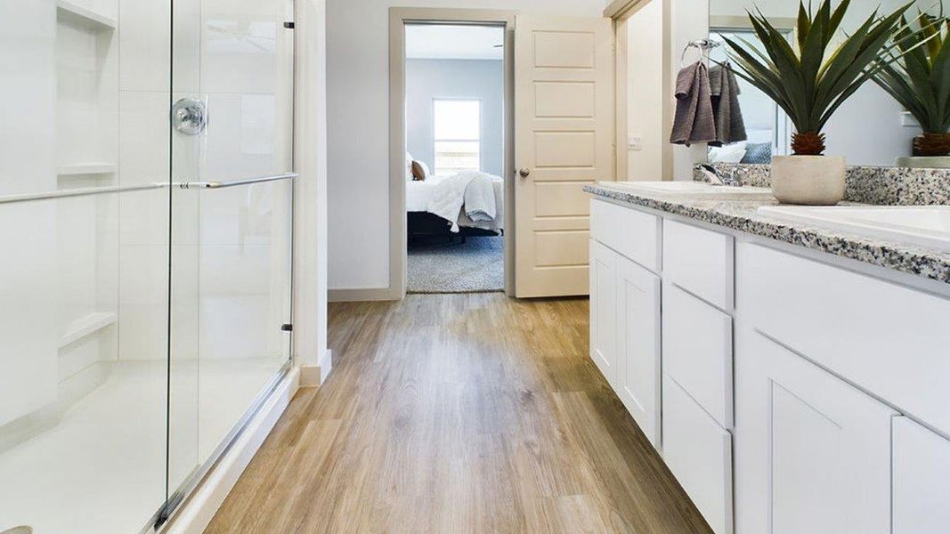 Representative furnished interior of a home built from the The Pierce by D.R. Horton in Overlook West, Wolfforth (Image 30).