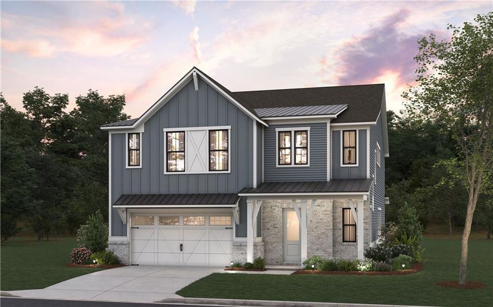 Front exterior of a new home in Villages at Sharon Springs, Cumming, GA, highlighting curb appeal (Image 5). Front exterior of a new home in Villages at Sharon Springs, Cumming, GA, highlighting curb appeal (Image 5).