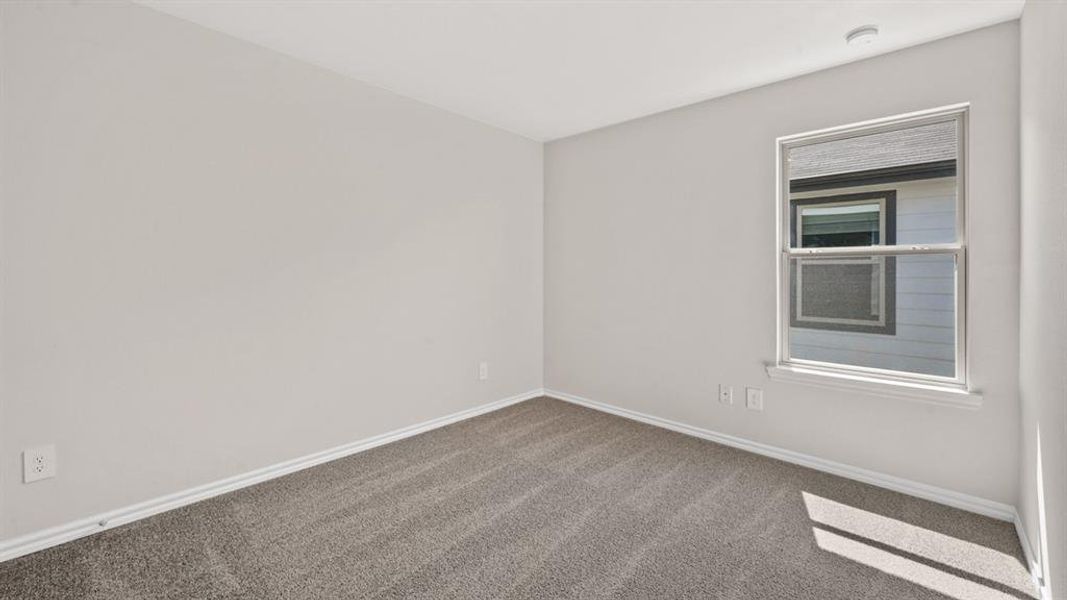 Neutral wall paint and grey carpet flooring