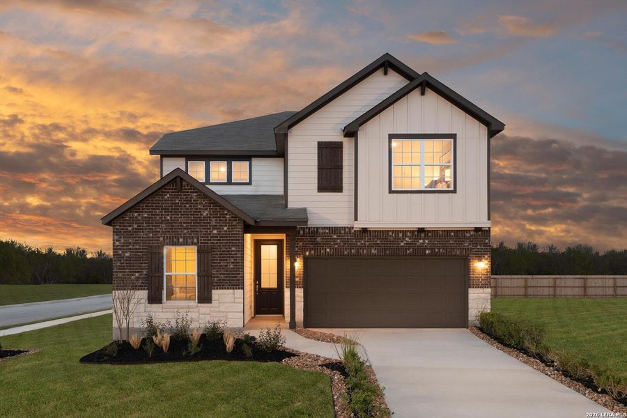 Front exterior of a new home in , Schertz, TX, highlighting curb appeal (Image 2). Front exterior of a new home in , Schertz, TX, highlighting curb appeal (Image 2).