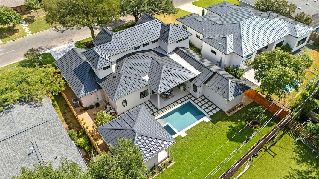 Drone / aerial view of a pool area Drone / aerial view of a pool area