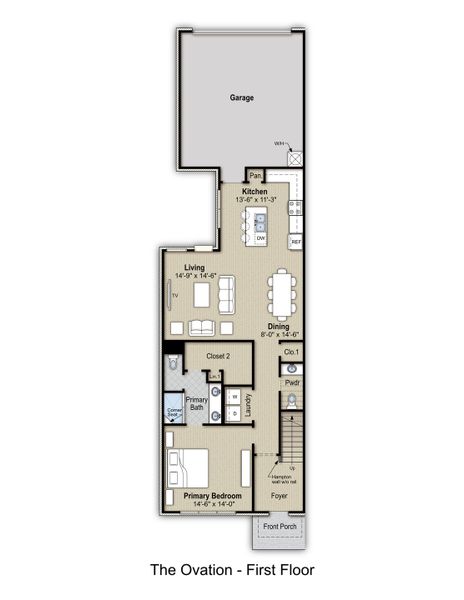 2D floor plan layout for the Ovation by Grant & Co in The Townhomes at Union Depot, Bartlett, TN (Image 2).