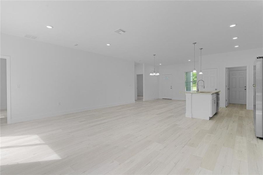 View of living room and dining area