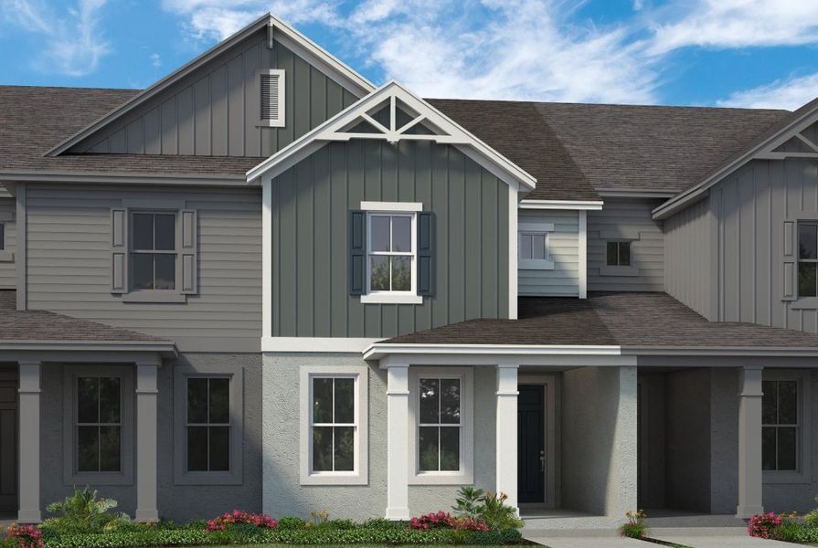 Representative exterior photo of a completed home built from the Whitney by Rockwell Homes in Harvest at Ovation - Townhomes, Winter Garden, FL (Image 30). Representative exterior photo of a completed home built from the Whitney by Rockwell Homes in Harvest at Ovation - Townhomes, Winter Garden, FL (Image 30).