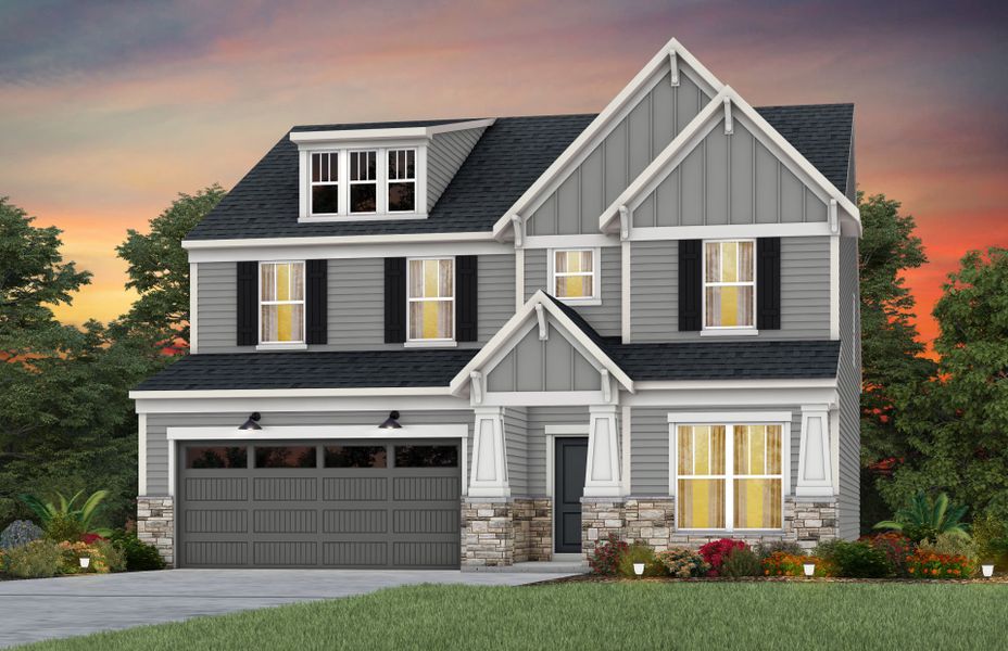 Front exterior of a new home in Elmbrook, Indian Trail, NC, highlighting curb appeal (Image 27).