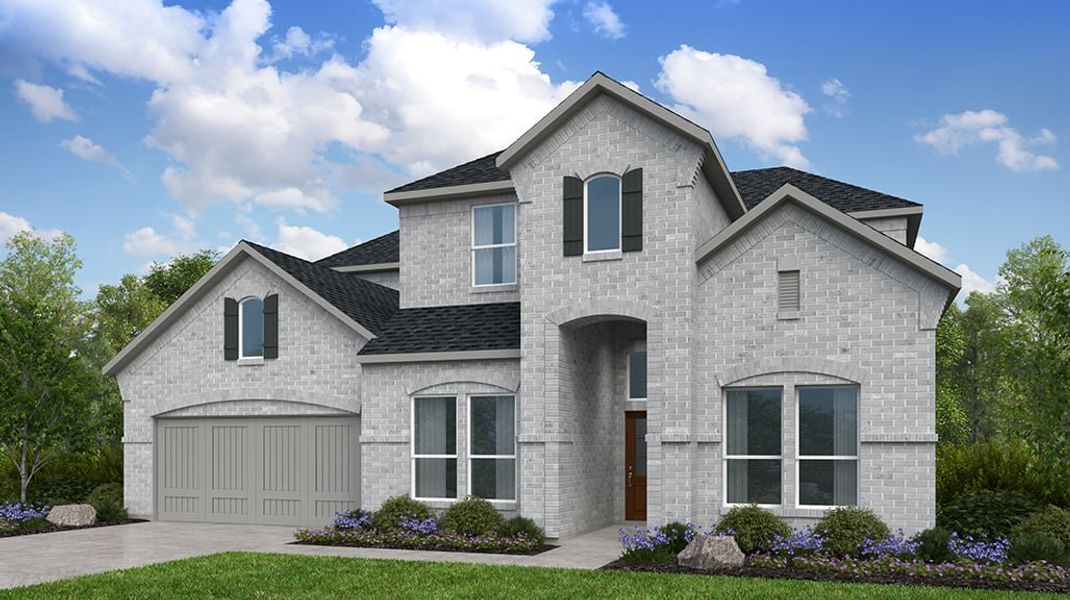 Representative exterior photo of a completed home built from the Topaz by Taylor Morrison in The Ranch at Uptown Celina 60s, Celina, TX (Image 1). Representative exterior photo of a completed home built from the Topaz by Taylor Morrison in The Ranch at Uptown Celina 60s, Celina, TX (Image 1).