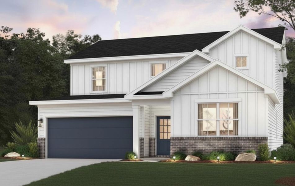 Front exterior of a new home in Hawthorne Reserve, Dallas, GA, highlighting curb appeal (Image 1). Front exterior of a new home in Hawthorne Reserve, Dallas, GA, highlighting curb appeal (Image 1).