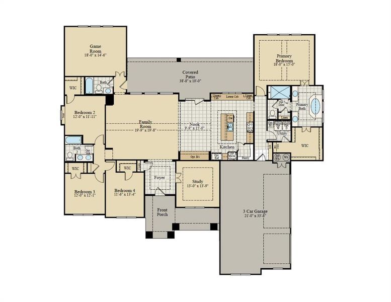 2D floor plan layout of this home in Oak Creek Ranch - 1 Acre Lots, Midlothian, TX (Image 5).