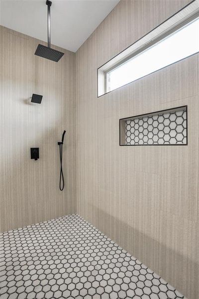 Full bathroom with tiled shower Full bathroom with tiled shower