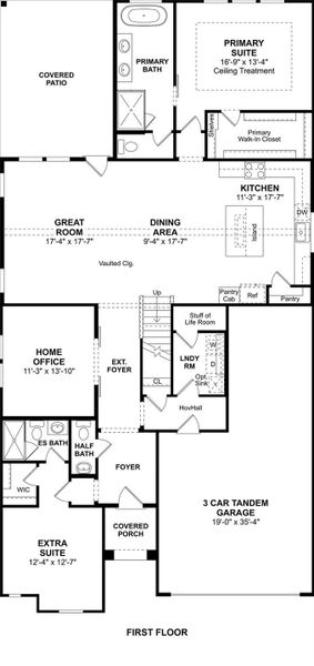 The Tuscaloosa floor plan by K. Hovnanian® Homes. 1st Floor shown. *Prices, plans, dimensions, features, specifications, materials, and availability of homes or communities are subject to change without notice or obligation.