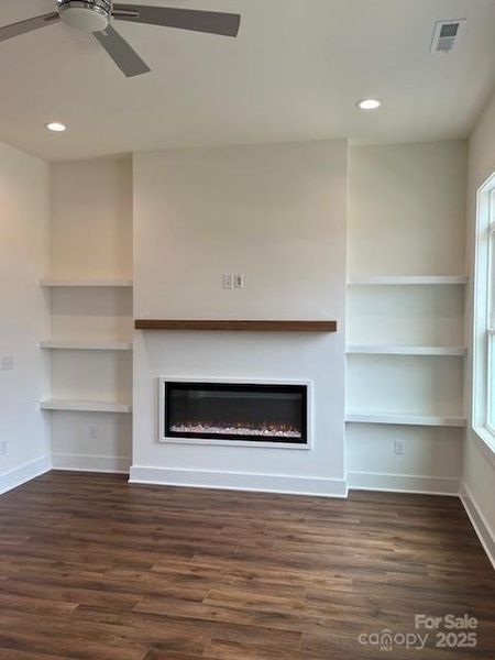 Fireplace with floating shelves