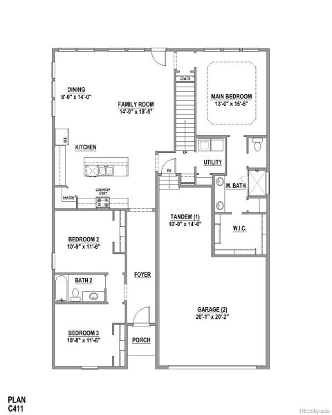 2D floor plan layout of this home in Sterling Ranch Homestead 80s, Colorado Springs, CO (Image 3).