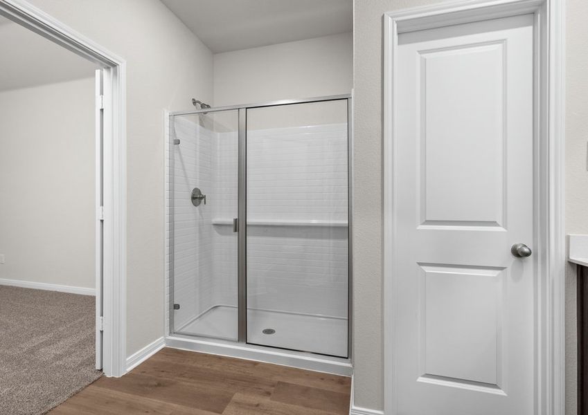 The master bathroom has a glass, walk-in shower. The master bathroom has a glass, walk-in shower.